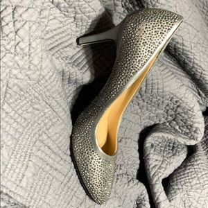Silver high heel shoes